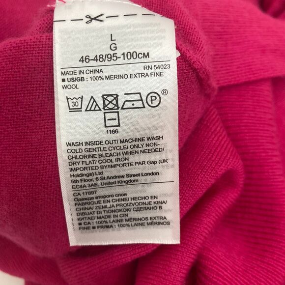 Banana Republic Sweater L 100% Merino Wool V-Neck Long Sleeve Pink Magenta - Picture 14 of 14